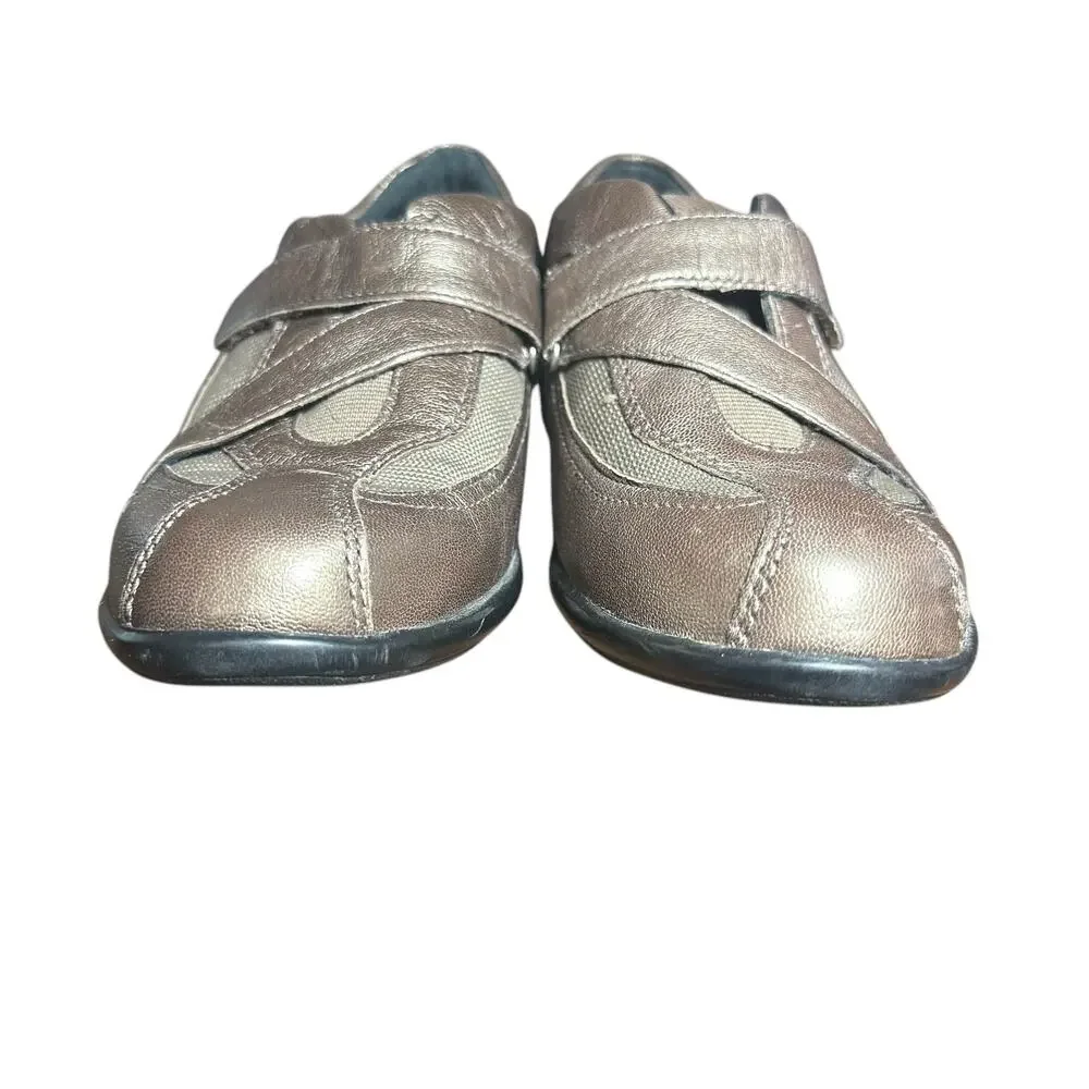 Clarks Metallic Bronze Leather Cross-Strap Slip-Ons - Size 7.5